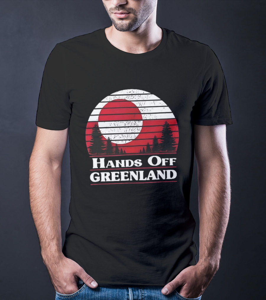 Hands Off Greenland Red And White Retro Pine Trees T-Shirt