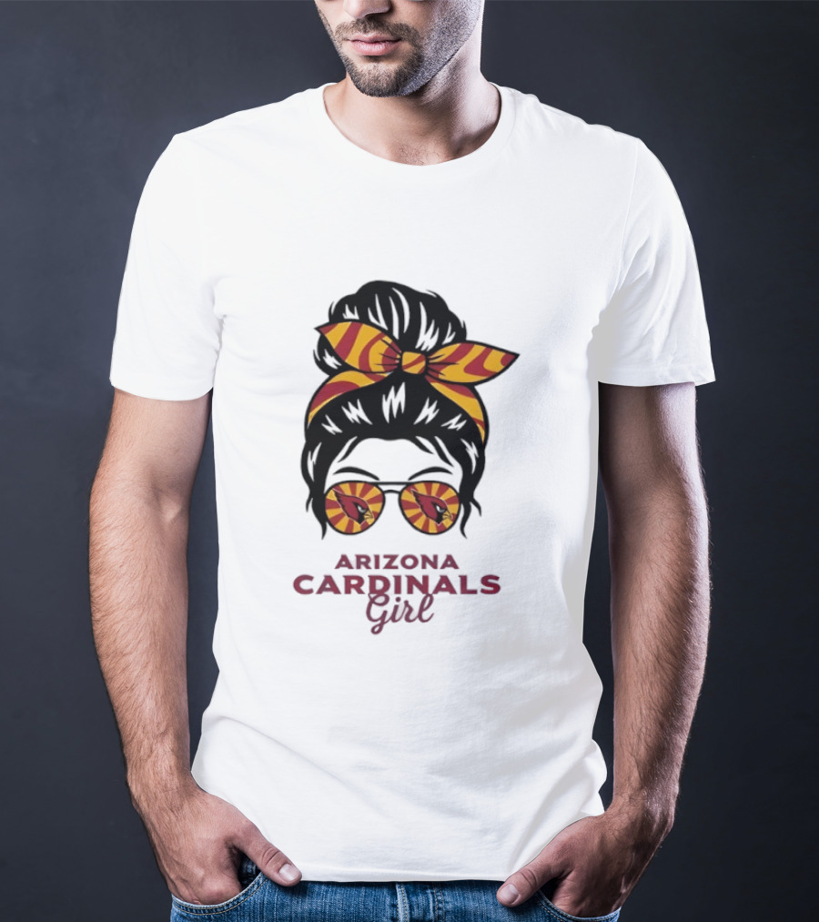 Arizona Cardinals Girl Messy Bun Glasses Vintage Sports Fan T-Shirt