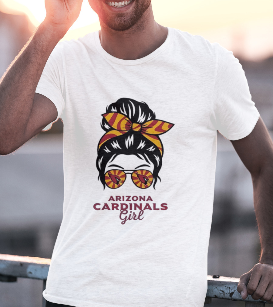 Arizona Cardinals Girl Messy Bun Glasses Vintage Sports Fan T-Shirt