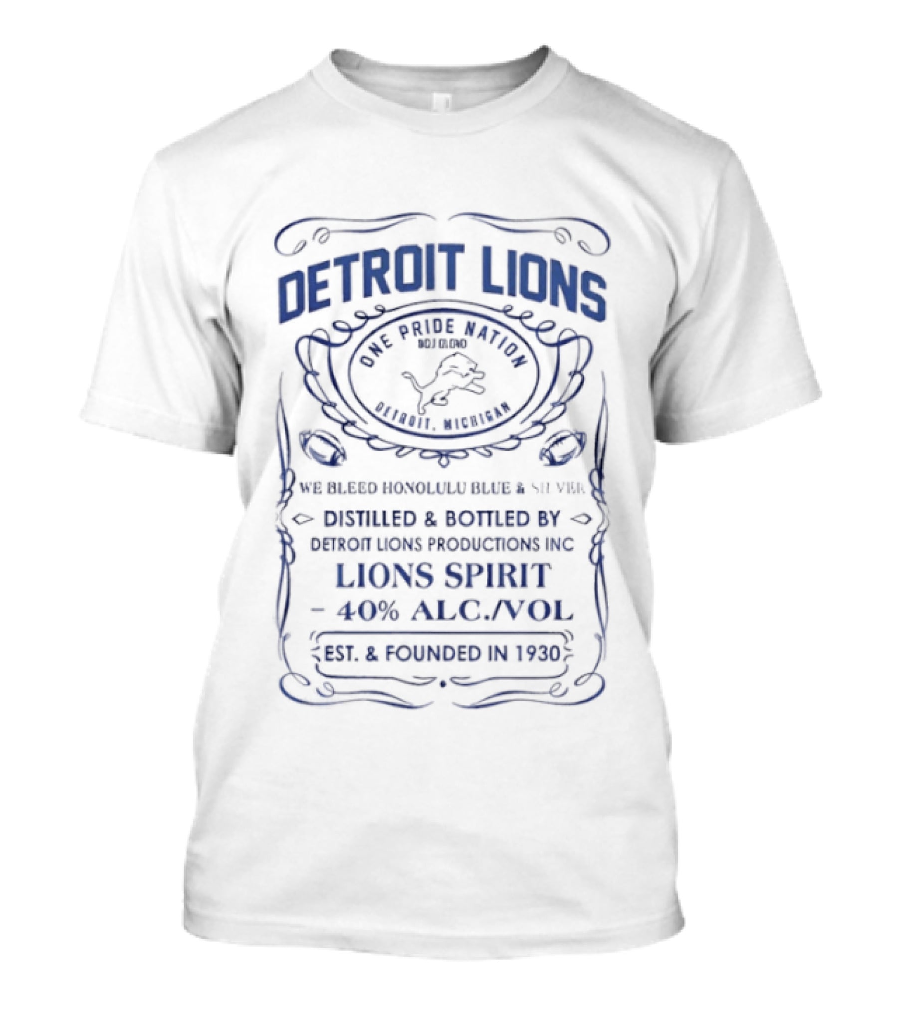 Detroit Lions Spirit Whiskey Label 1907 Trademark Lion's Pride T-Shirt