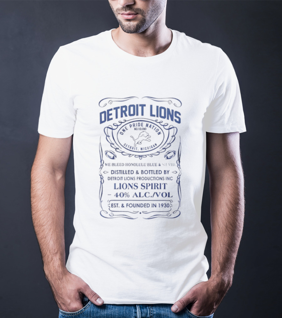 Detroit Lions Spirit Whiskey Label 1907 Trademark Lion's Pride T-Shirt
