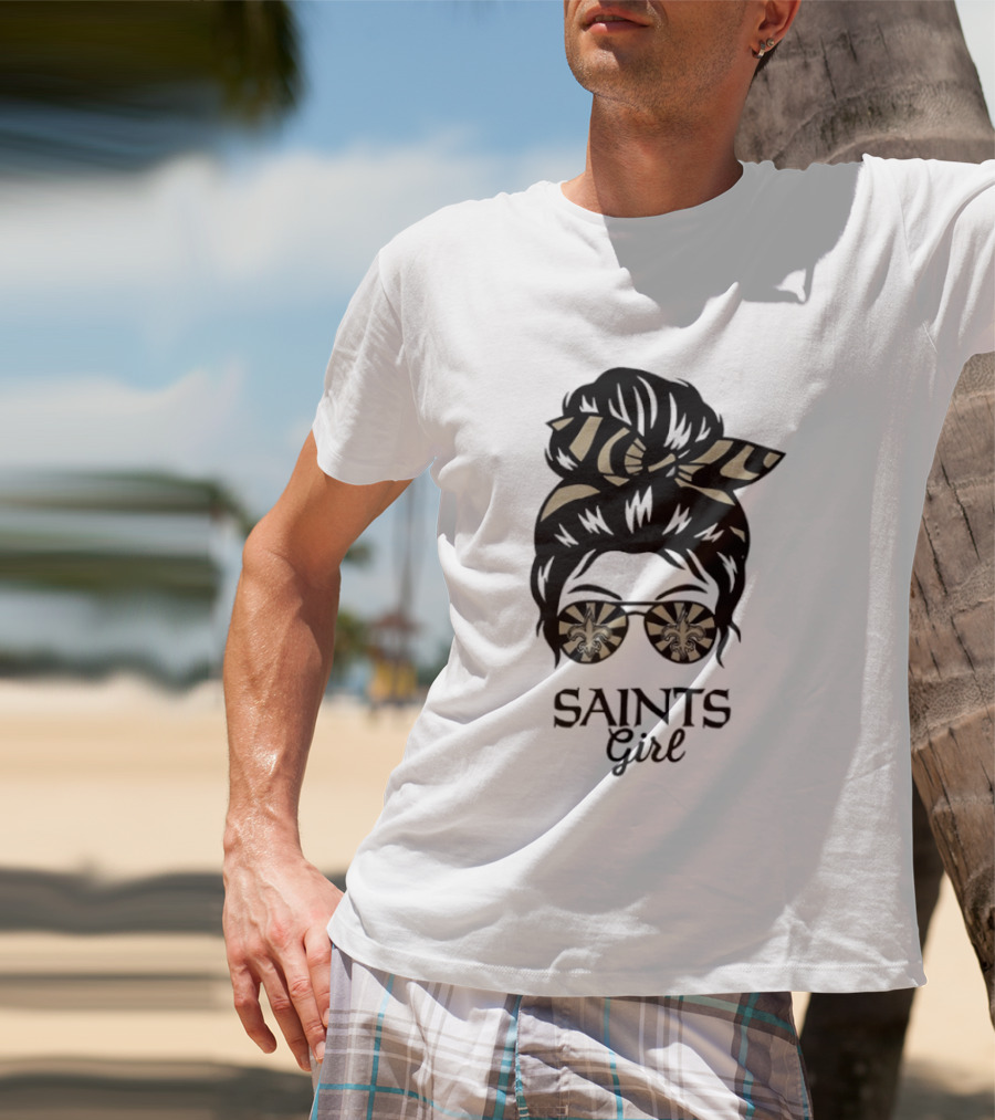 New Orleans Saints Girl Messy Bun Glasses Fleur De Lis Accessory T-Shirt