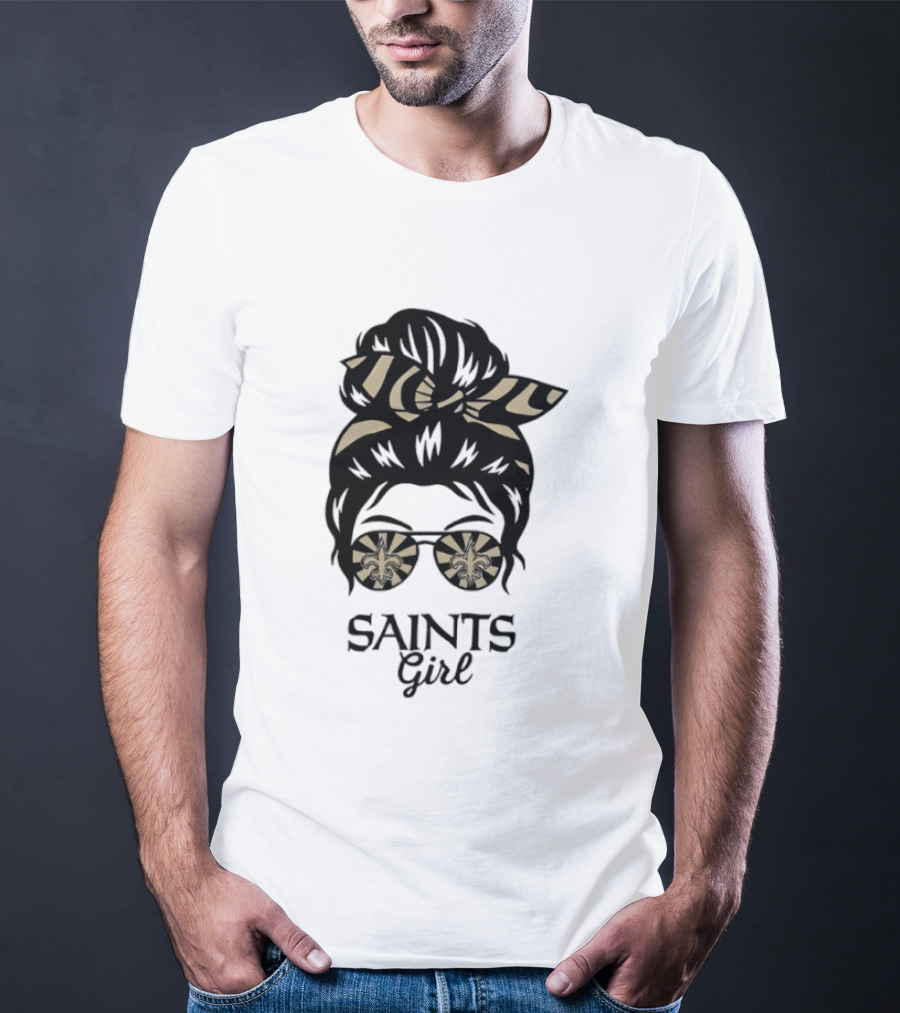 New Orleans Saints Girl Messy Bun Glasses Fleur De Lis Accessory T-Shirt
