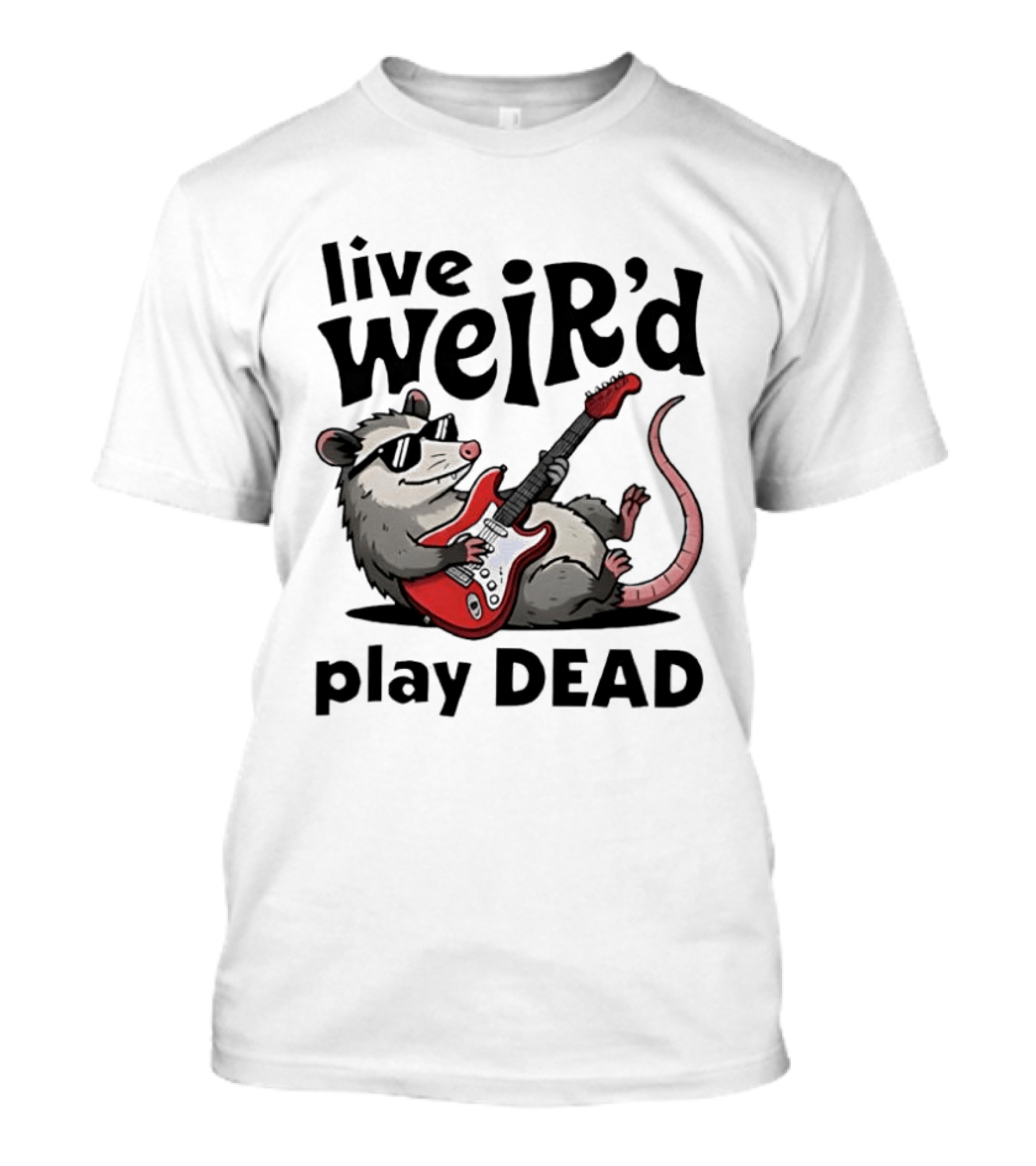 Live Weird Play Dead Opossum Electric Guitar T-Shirt