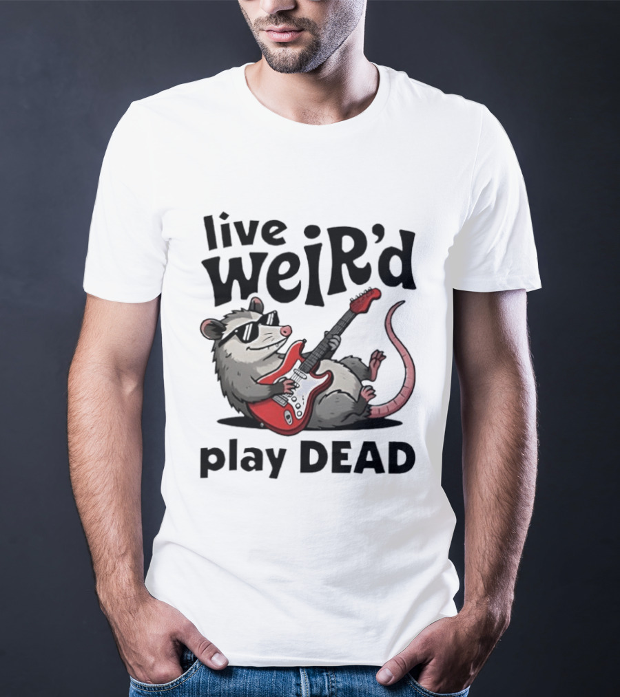 Live Weird Play Dead Opossum Electric Guitar T-Shirt