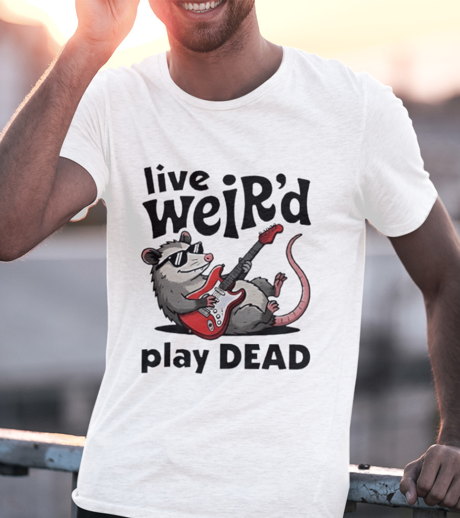 Live Weird Play Dead Opossum Electric Guitar T-Shirt
