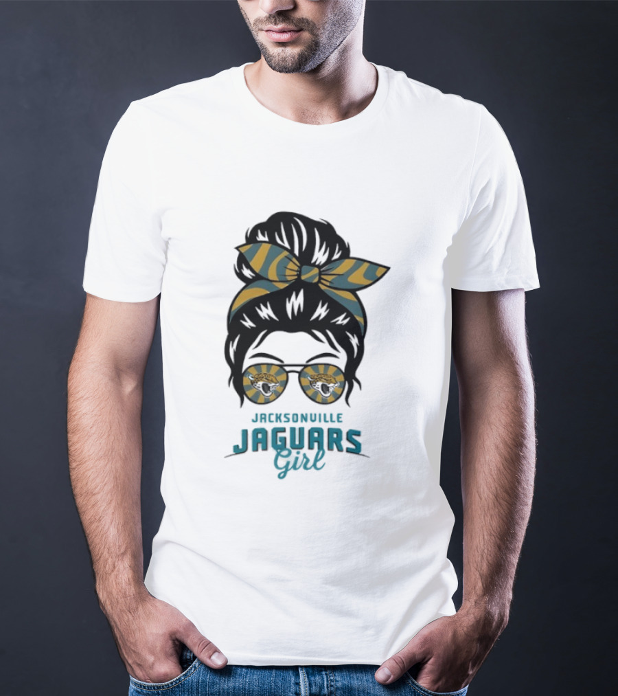 Jacksonville Jaguars Girl Messy Bun Glasses Bow Fan Spirit T-Shirt