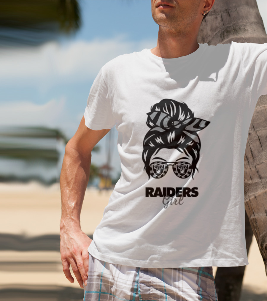 Raiders Girl Messy Bun Sunglasses Fan T-Shirt