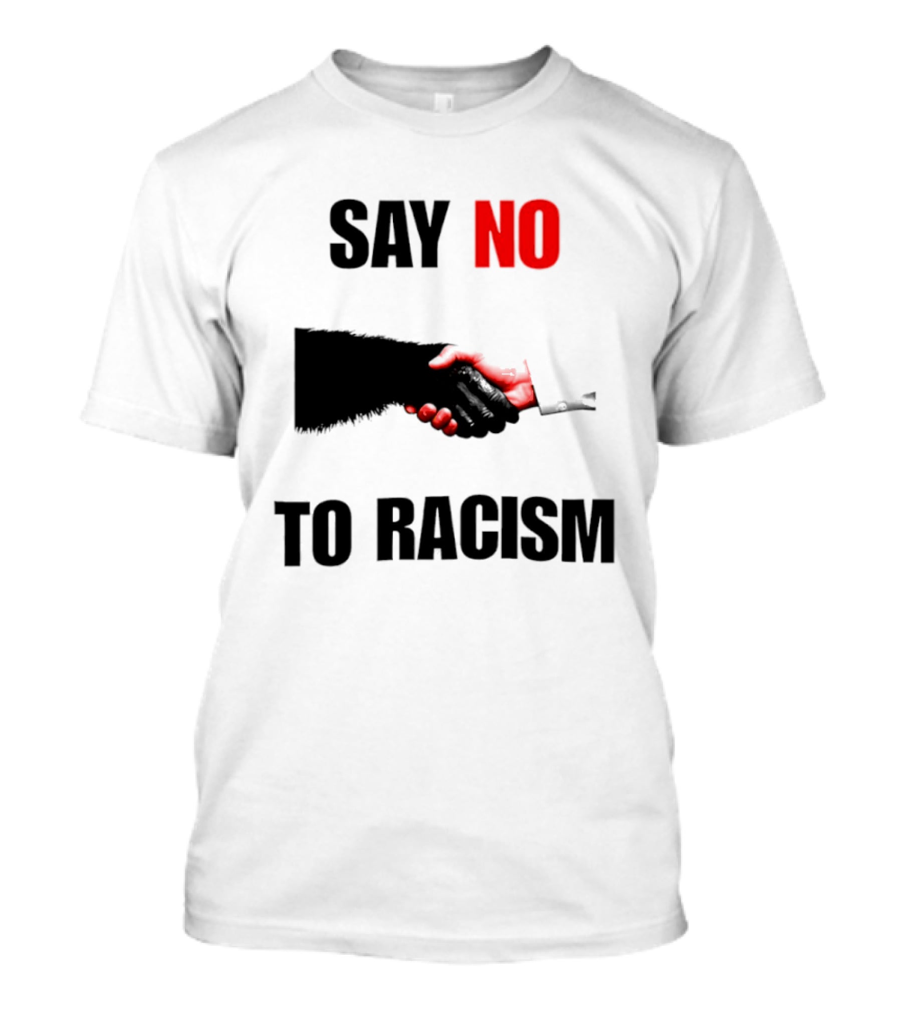 Say No To Racism Bigfoot Human Handshake Equality Message T-Shirt