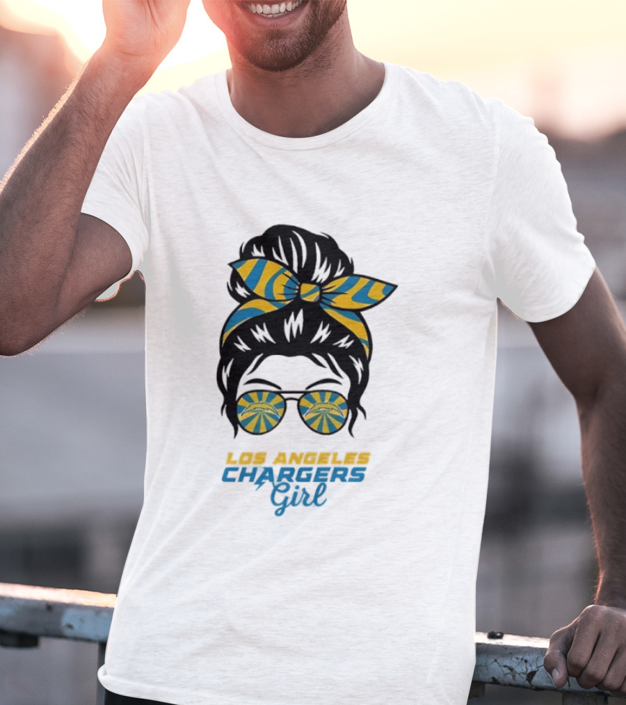 Messy Bun Glasses Los Angeles Chargers Girl T-Shirt