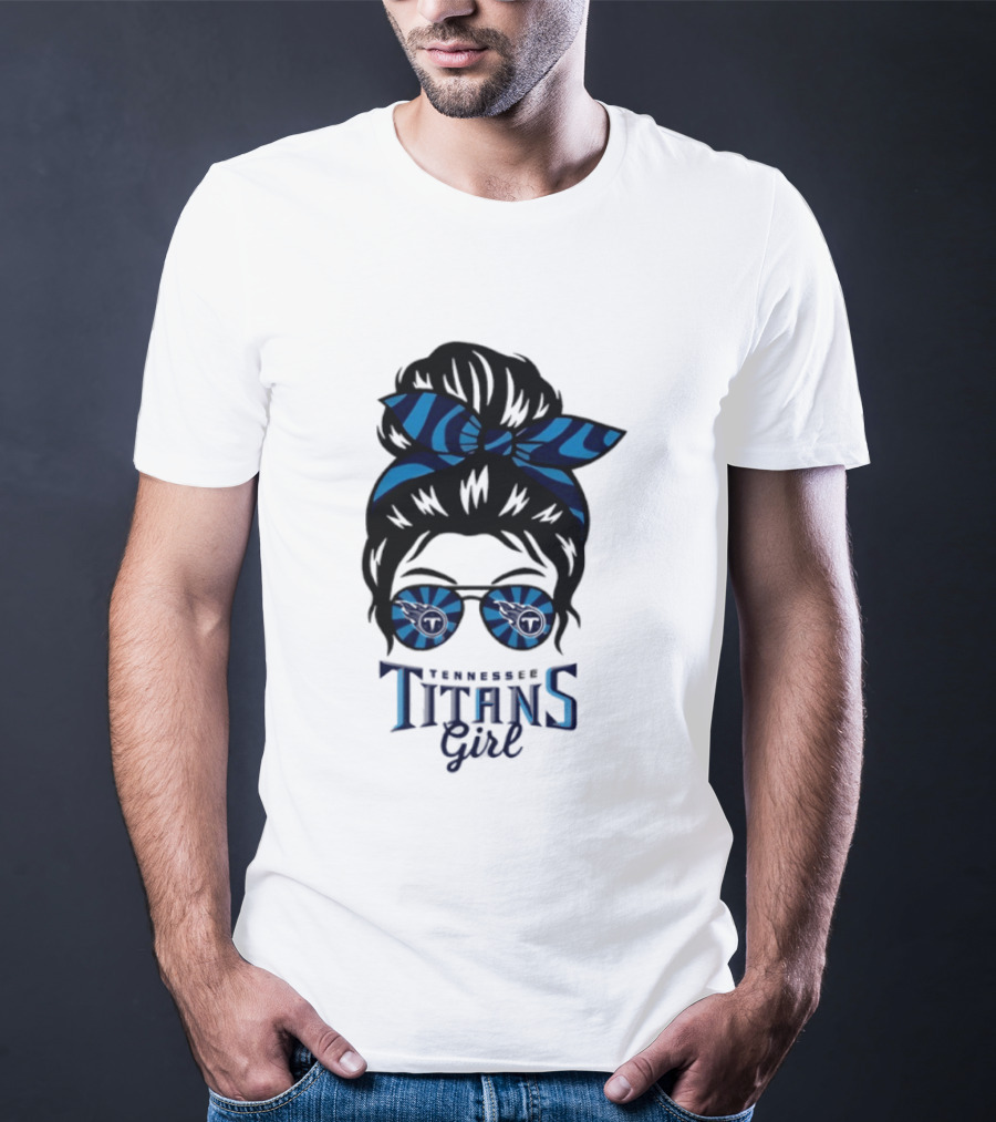 Tennessee Titans Girl Messy Bun Glasses Bow T-Shirt