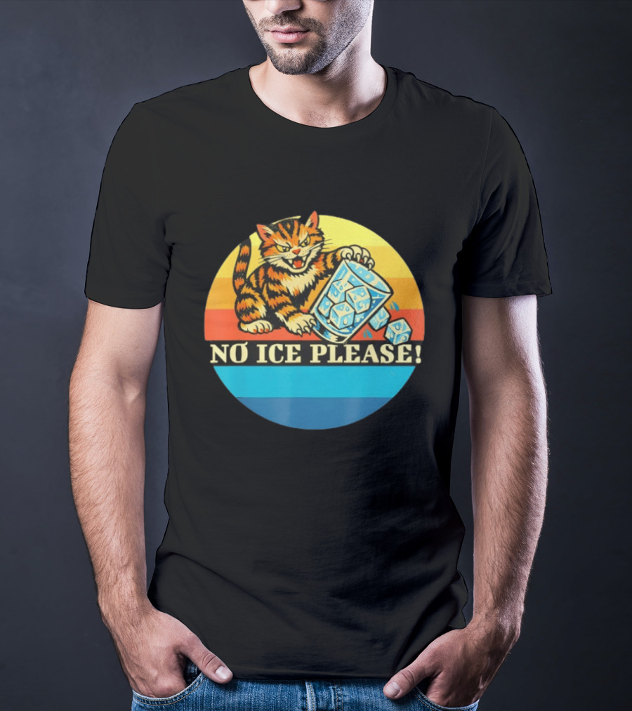 No Ice Please Cat Cartoon Rainbow Stripes T-Shirt