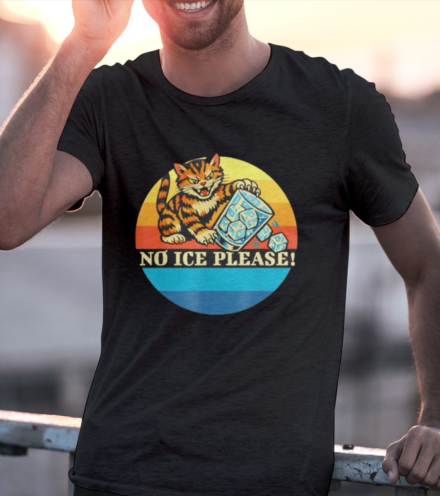 No Ice Please Cat Cartoon Rainbow Stripes T-Shirt