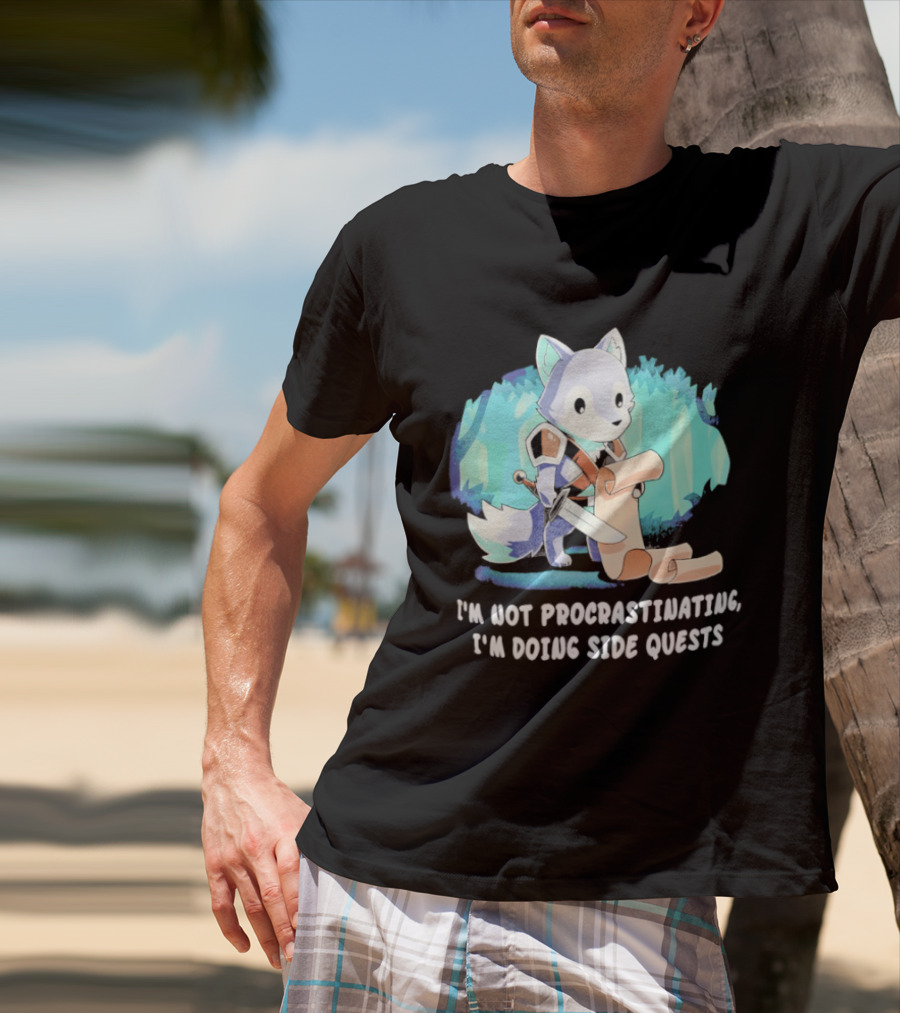 I'm Not Procrastinating I'm Doing Side Quests Cute Fantasy Wolf Cartoon T-Shirt