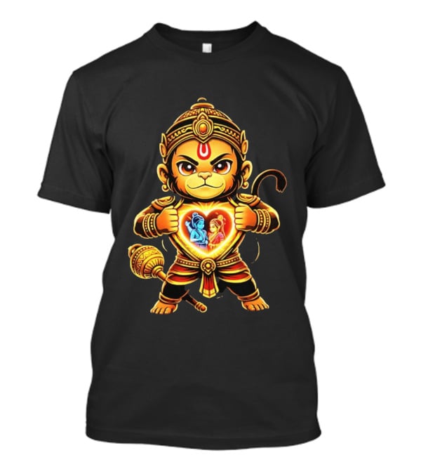 Hanumanji Hanuman Hindu Monkey God Devotee Illustration With Heart Symbol And Ram Sita T-Shirt