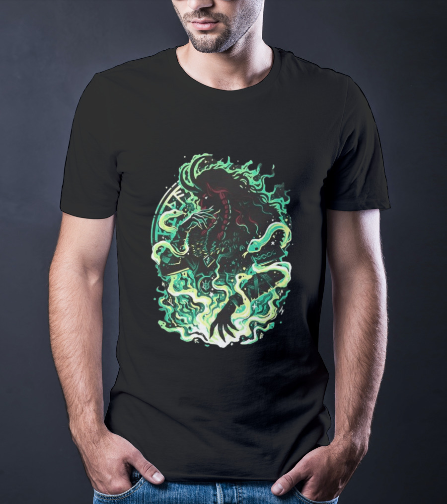 Loki Norse God Of Mischief Mythology With Serpents And Runes T-Shirt