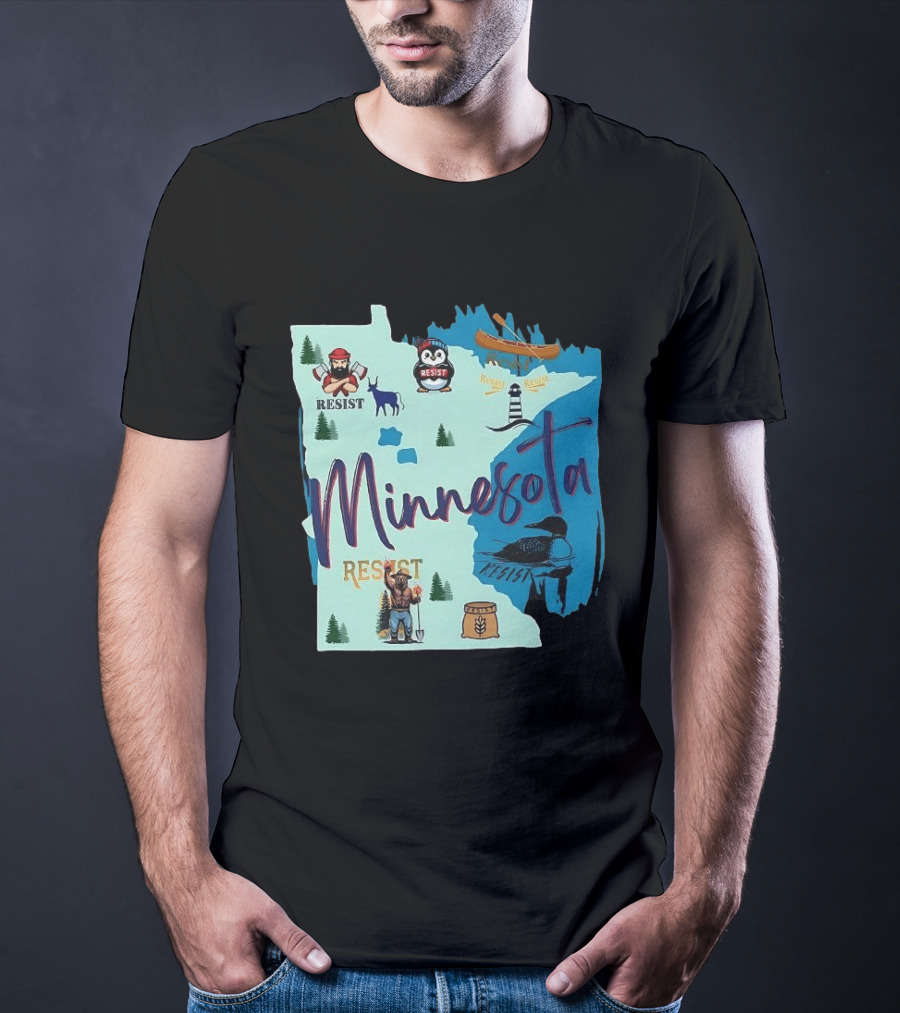 Minnesota Resist Lumberjack Penguin Canoe Loon Lighthouse Deer T-Shirt