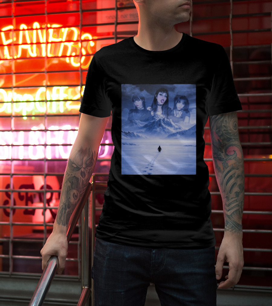 Nihilist Penguin Goth Girls Dark Winter Mountain Scene T-Shirt