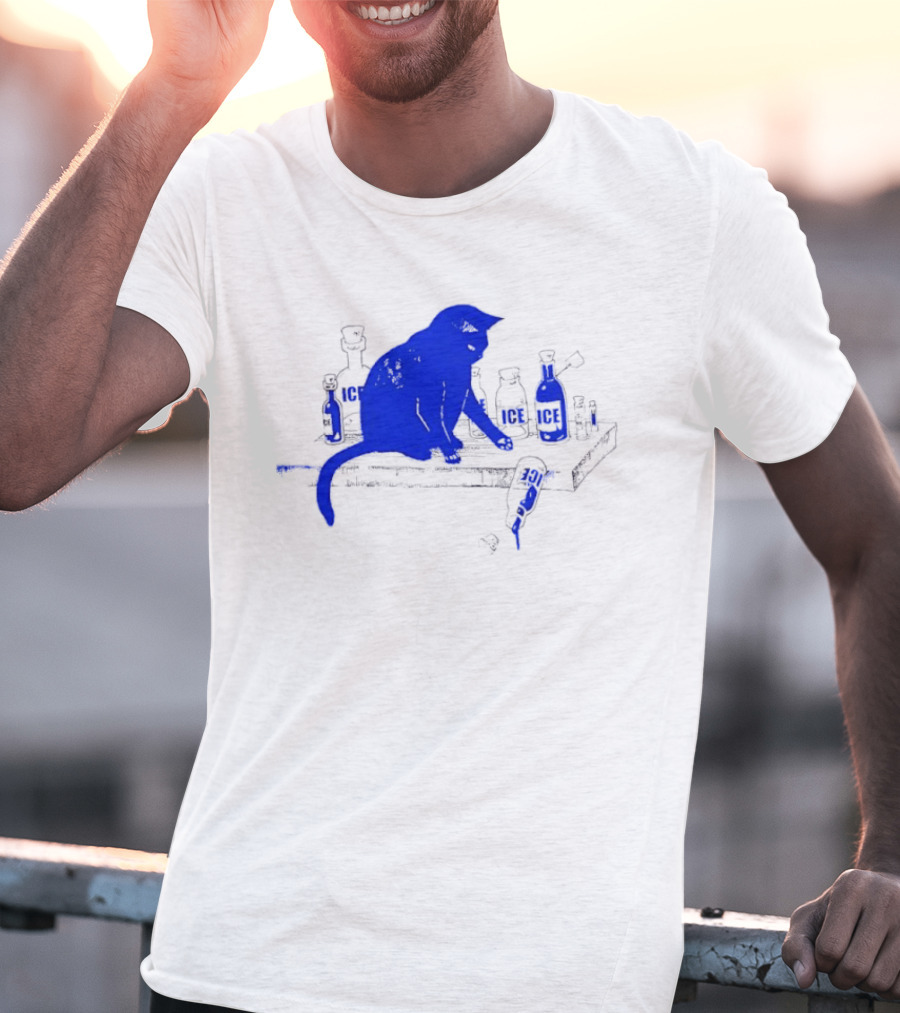 Cat Surrounded By Ice Bottles On A Table T-Shirt