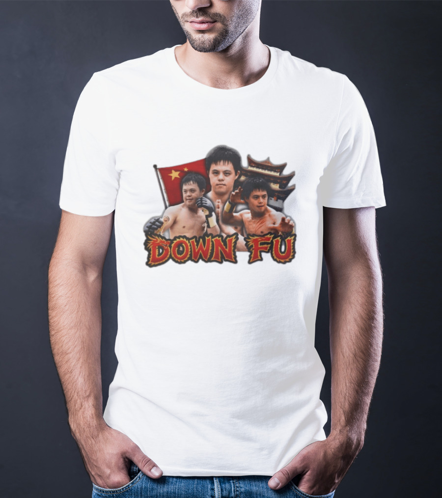 Down Fu Martial Arts Style With Fighters And Chinese Pagoda T-Shirt