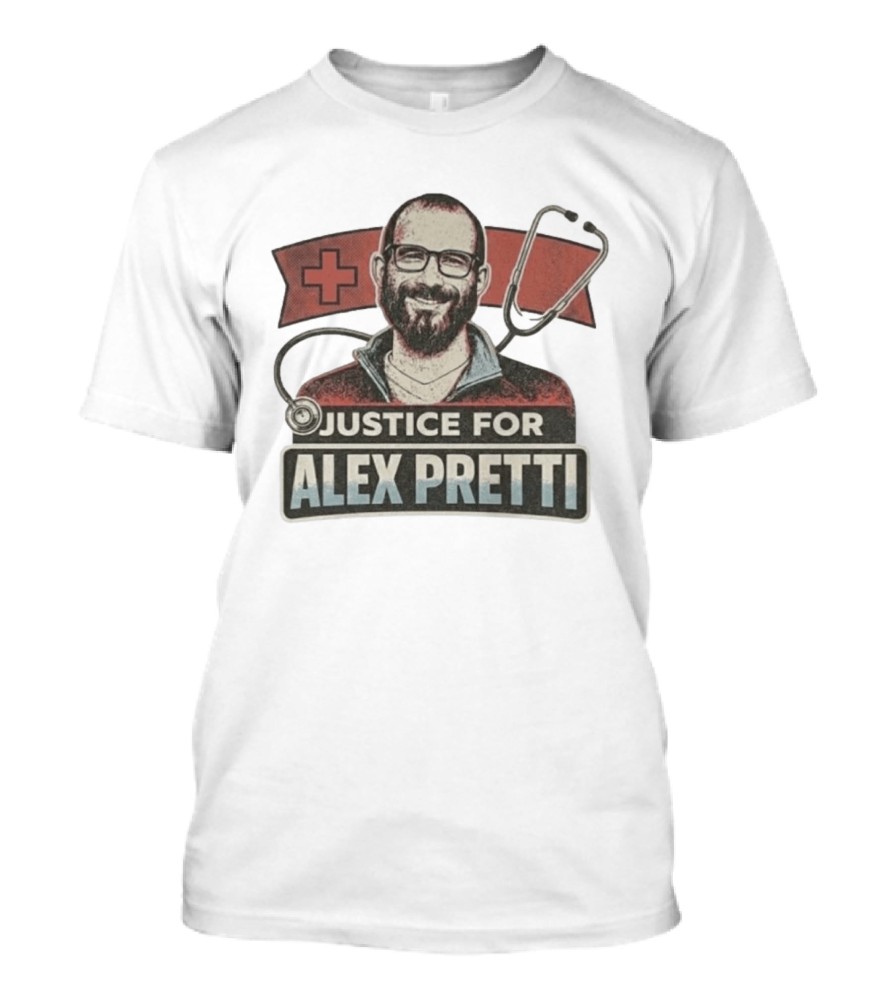 Justice For Alex Pretti Minneapolis ICU Nurse Memorial Red Cross Stethoscope T-Shirt