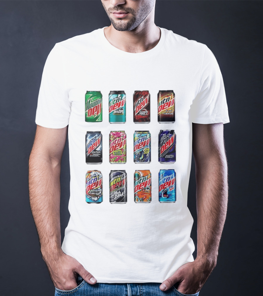 Mountain Dew Soda Flavors Black Label Code Red Voltage Spark Typhoon Pitch Black Baja Blast T-Shirt