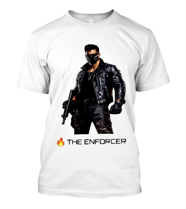The Enforcer Leather Jacket Warrior With Mask And Fire T-Shirt