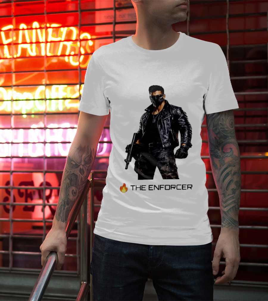 The Enforcer Leather Jacket Warrior With Mask And Fire T-Shirt