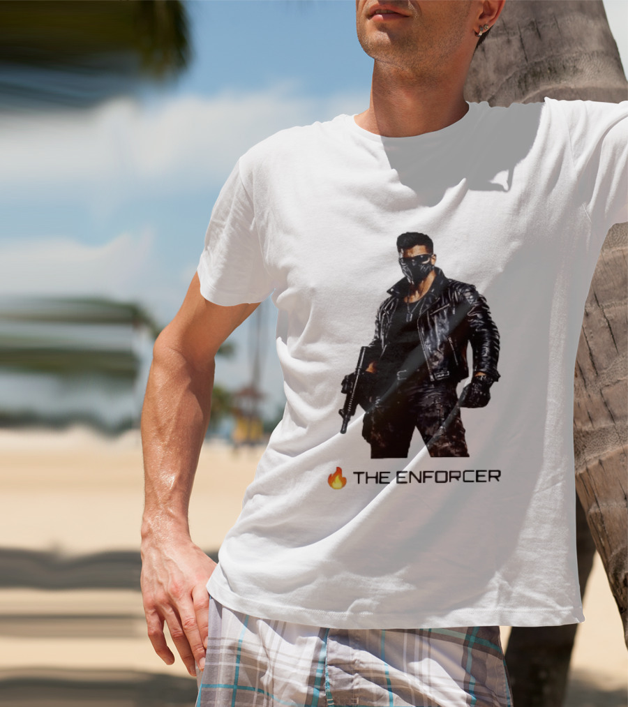 The Enforcer Leather Jacket Warrior With Mask And Fire T-Shirt