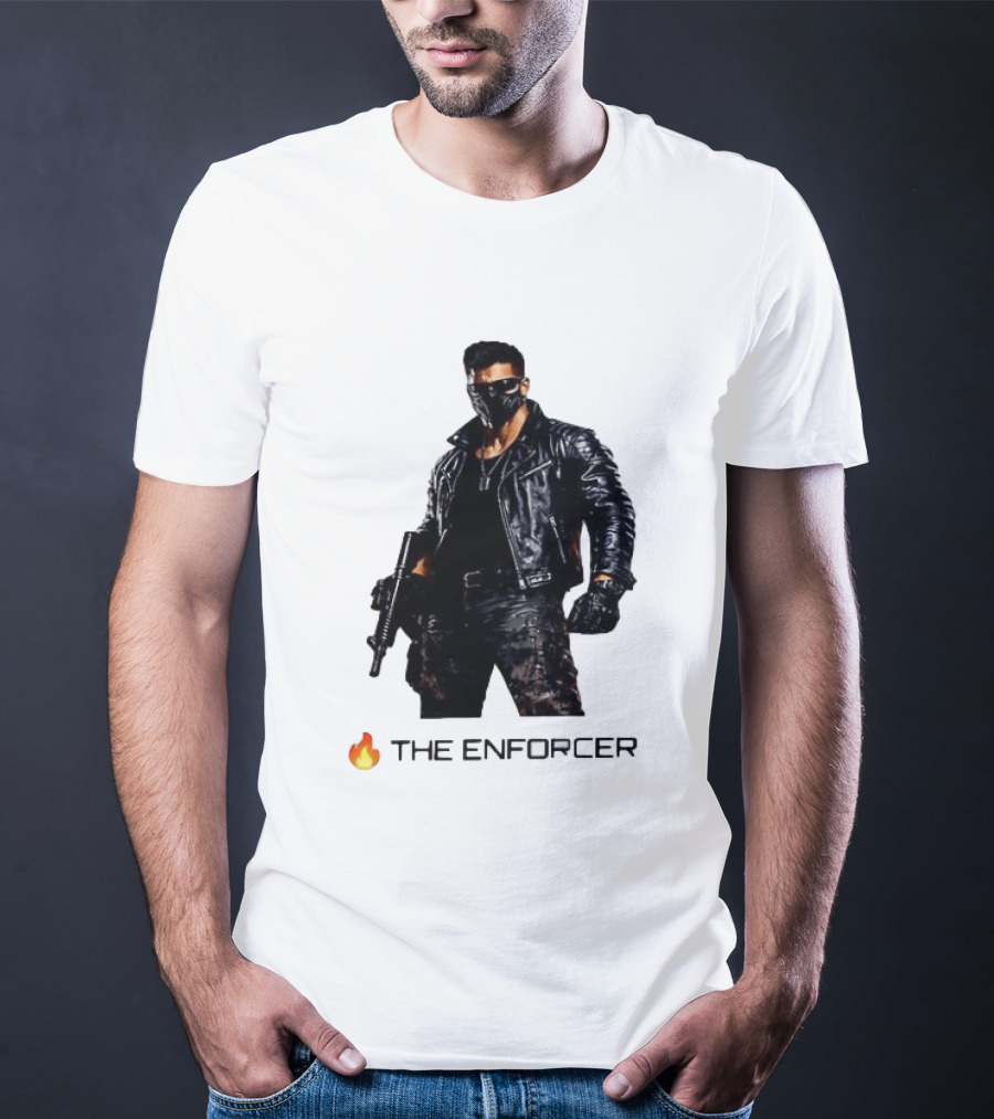 The Enforcer Leather Jacket Warrior With Mask And Fire T-Shirt