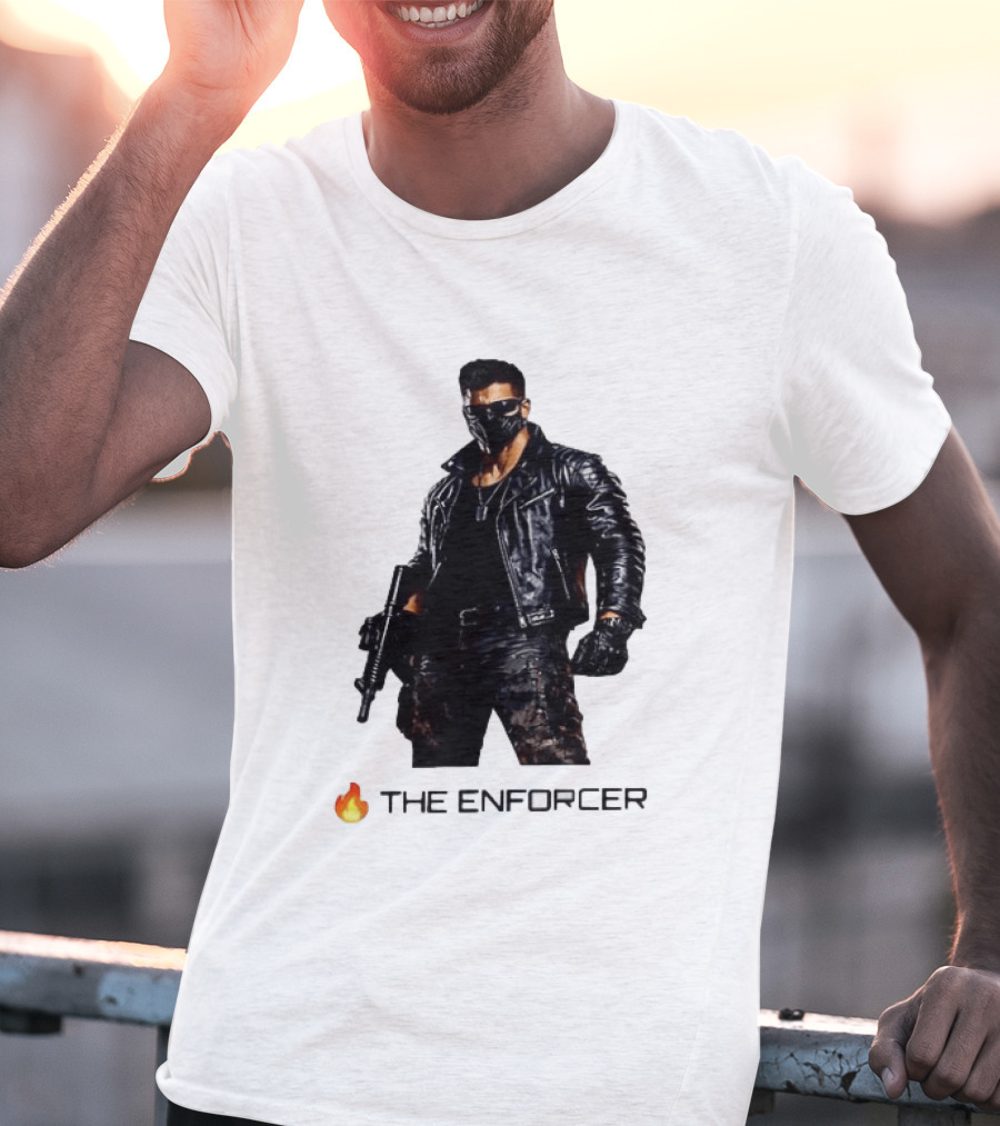 The Enforcer Leather Jacket Warrior With Mask And Fire T-Shirt