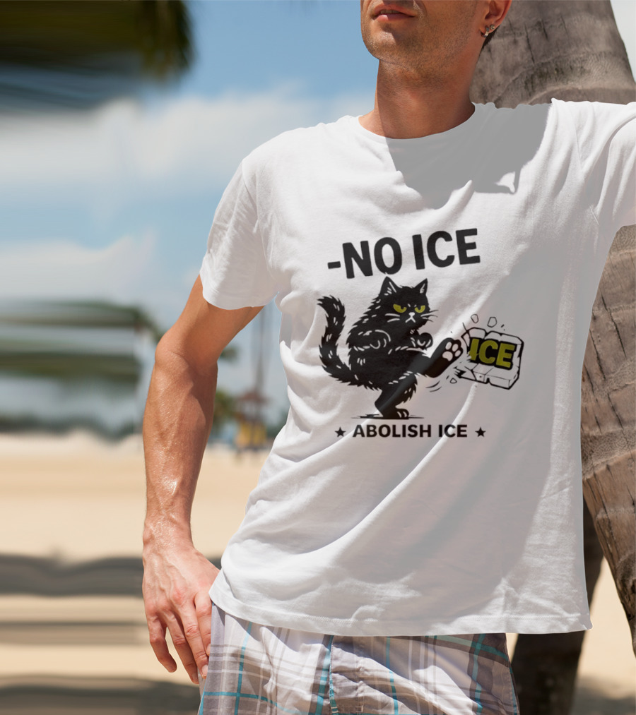 Black Cat No Ice Abolish ICE T-Shirt