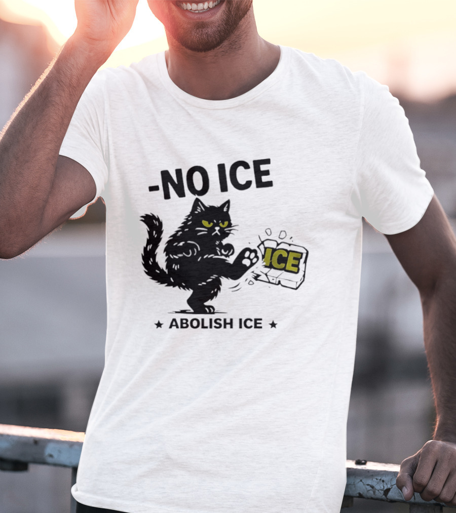 Black Cat No Ice Abolish ICE T-Shirt