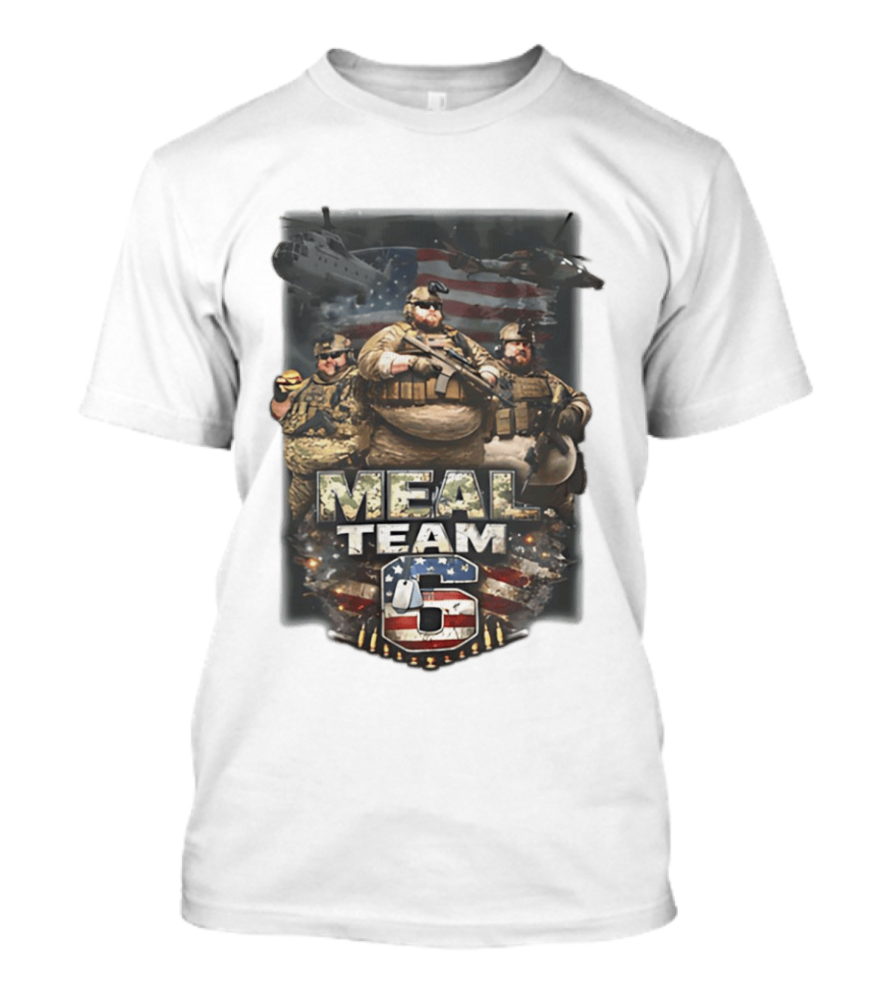 Meal Team 6 Army Helicopter American Flag Patriotic Soldiers T-Shirt