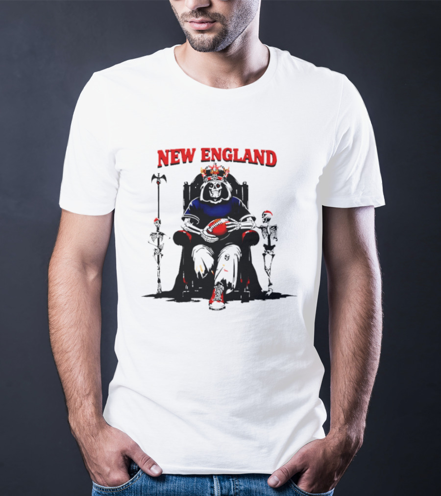 New England Skeletal Football Monarch Sitting On A Throne With Staff T-Shirt