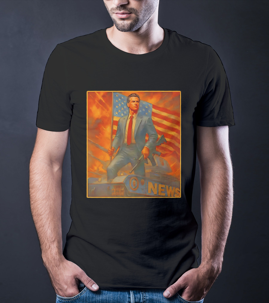 Gavin Newsome Tank Patriotic Flag Rifle News Scene T-Shirt