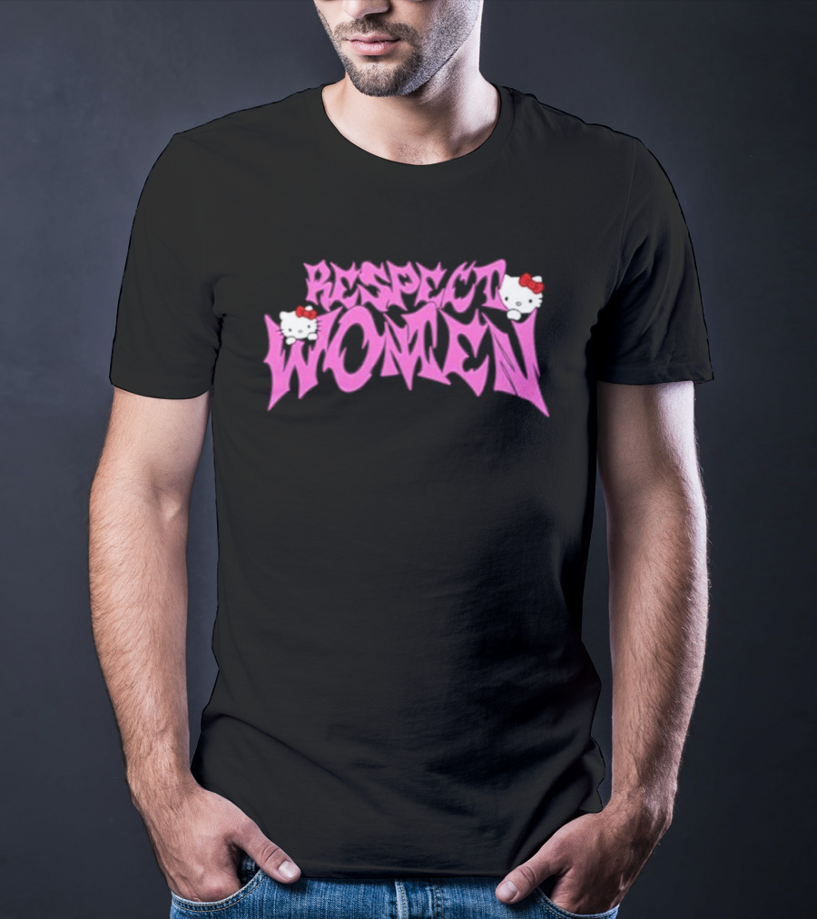 Respect Women Pink Script Featuring Hello Kitty T-Shirt