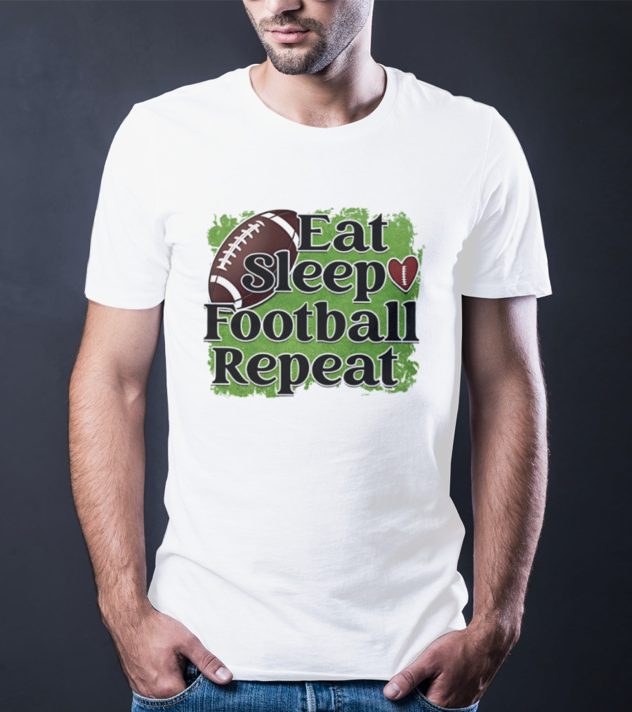 Eat Sleep Football Repeat Heart Football T-Shirt
