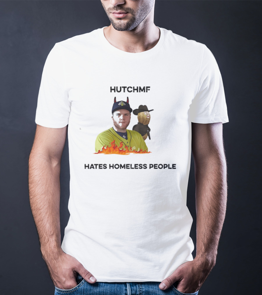 Hutchmf Hates Homeless People Devil Horns Yellow Jersey Flames T-Shirt