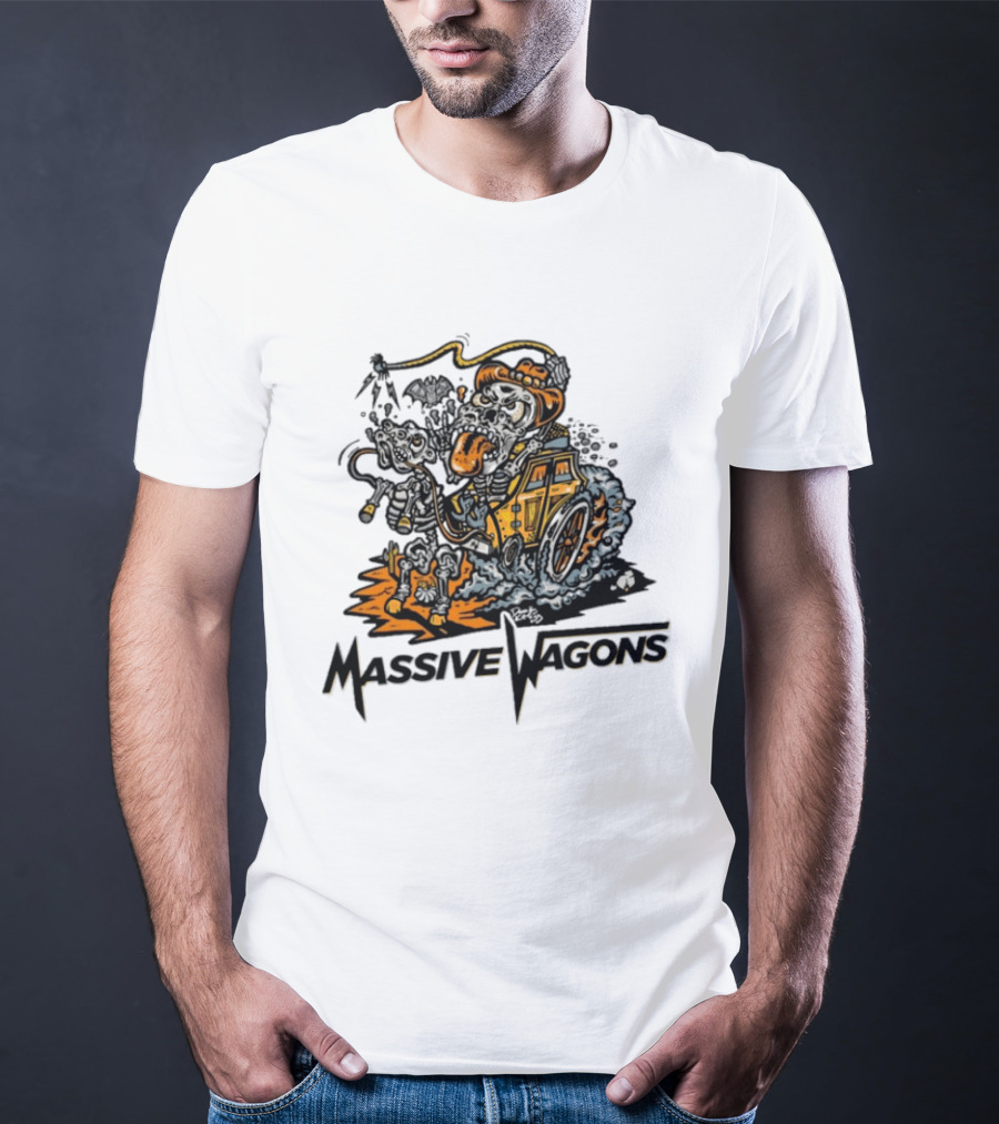 Massive Wagons Skeleton Cowboy In Car T-Shirt