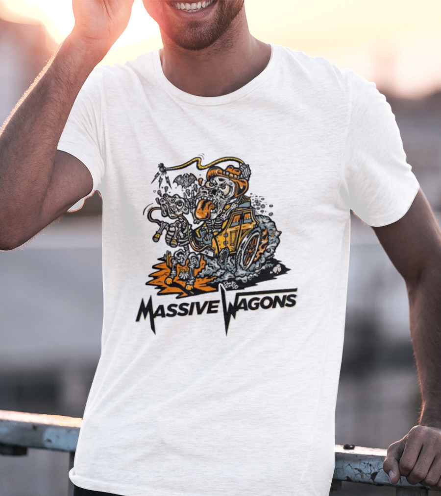 Massive Wagons Skeleton Cowboy In Car T-Shirt