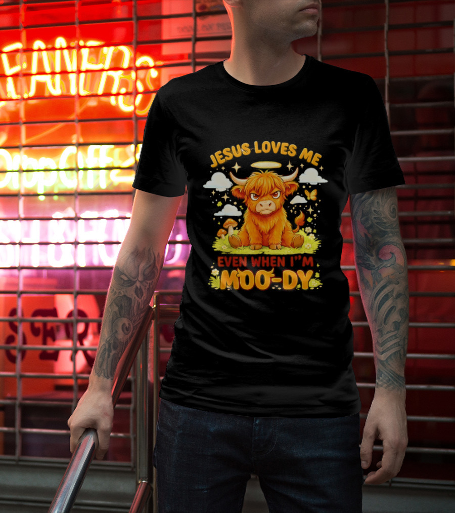 Grumpy Bison Jesus Loves Me Even When I'm Moo Dy Yellow T-Shirt