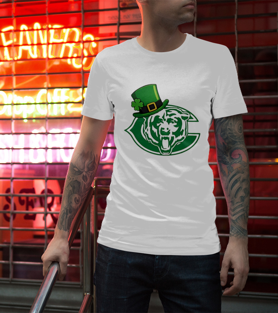 Chicago Bears St Patrick's Day Green Logo With Irish Hat T-Shirt