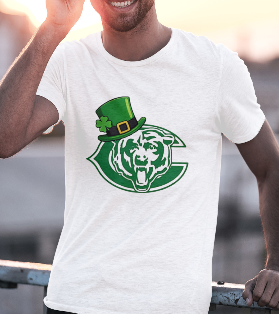 Chicago Bears St Patrick's Day Green Logo With Irish Hat T-Shirt