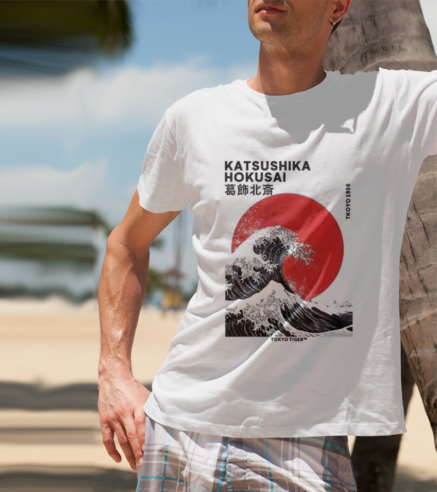 Katsushika Hokusai The Great Wave And Red Sun Japanese Ukiyo E T-Shirt