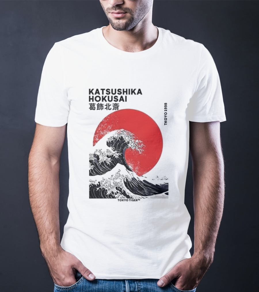 Katsushika Hokusai The Great Wave And Red Sun Japanese Ukiyo E T-Shirt