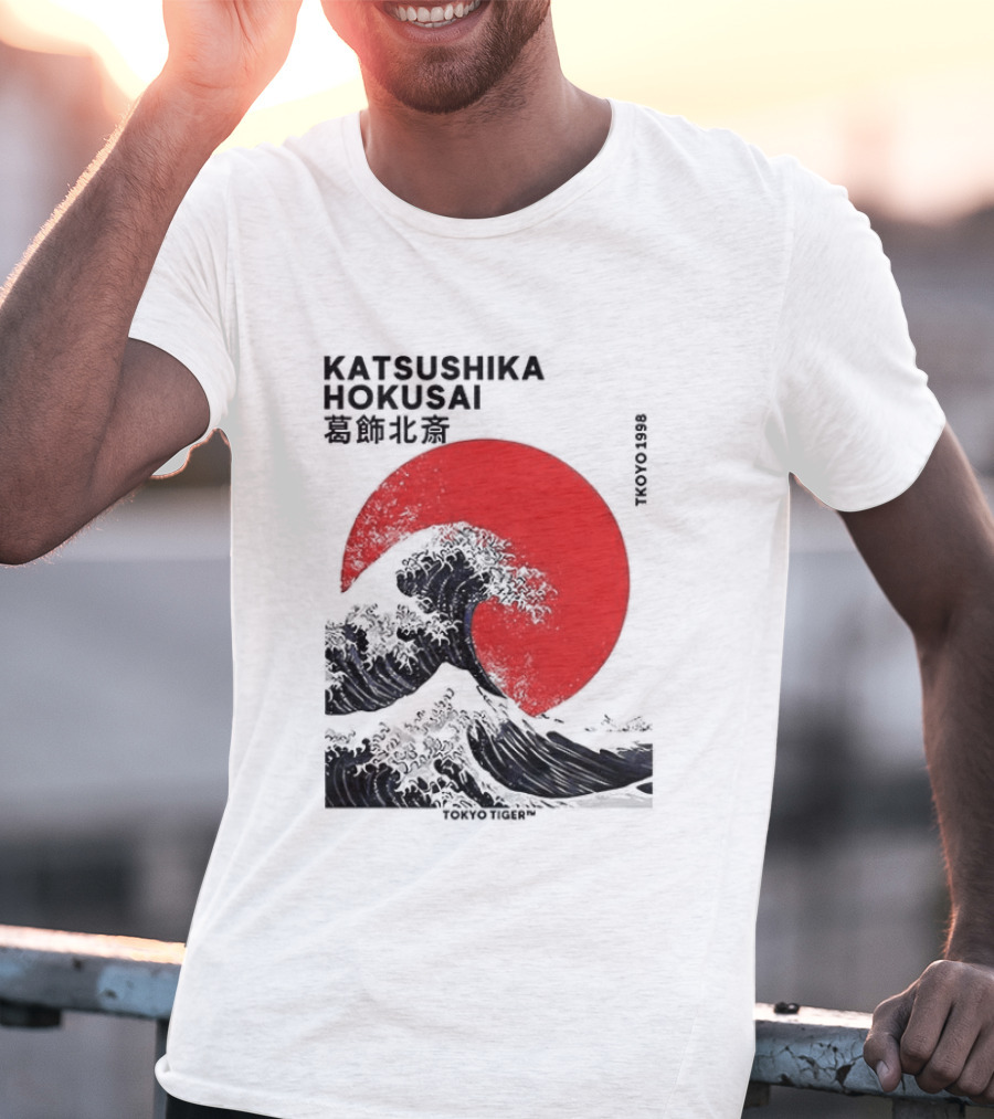 Katsushika Hokusai The Great Wave And Red Sun Japanese Ukiyo E T-Shirt