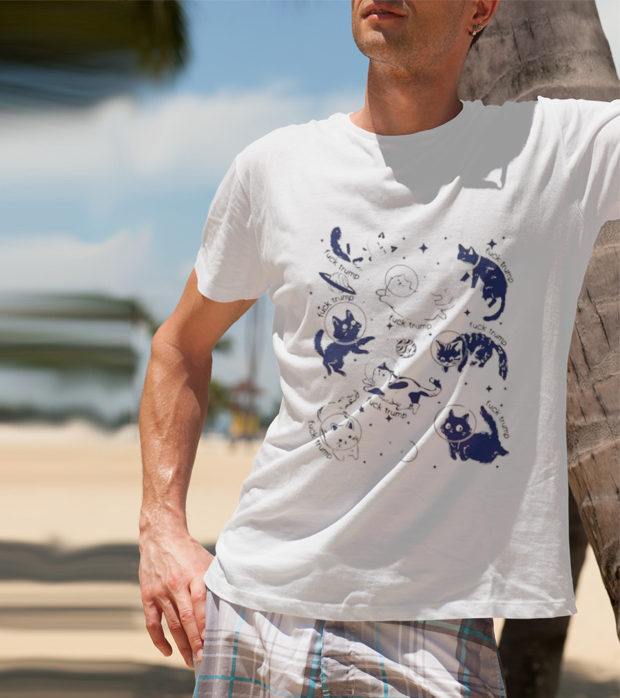 Subtle FDT Cats In Space Stars Orbit And Floating Shapes T-Shirt