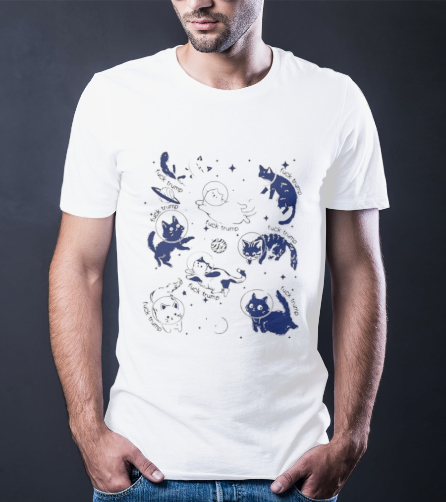 Subtle FDT Cats In Space Stars Orbit And Floating Shapes T-Shirt