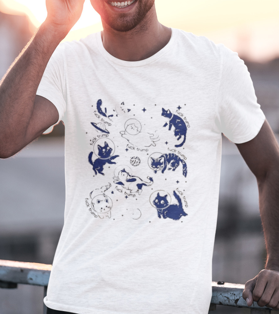 Subtle FDT Cats In Space Stars Orbit And Floating Shapes T-Shirt